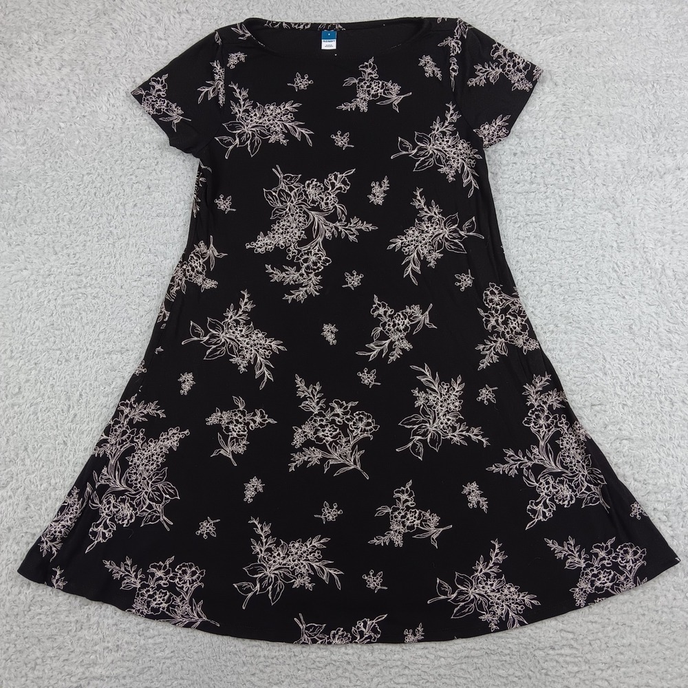 Old Navy Dress Swing S Black Floral Short Sleeve Jersey Knit 808844-01